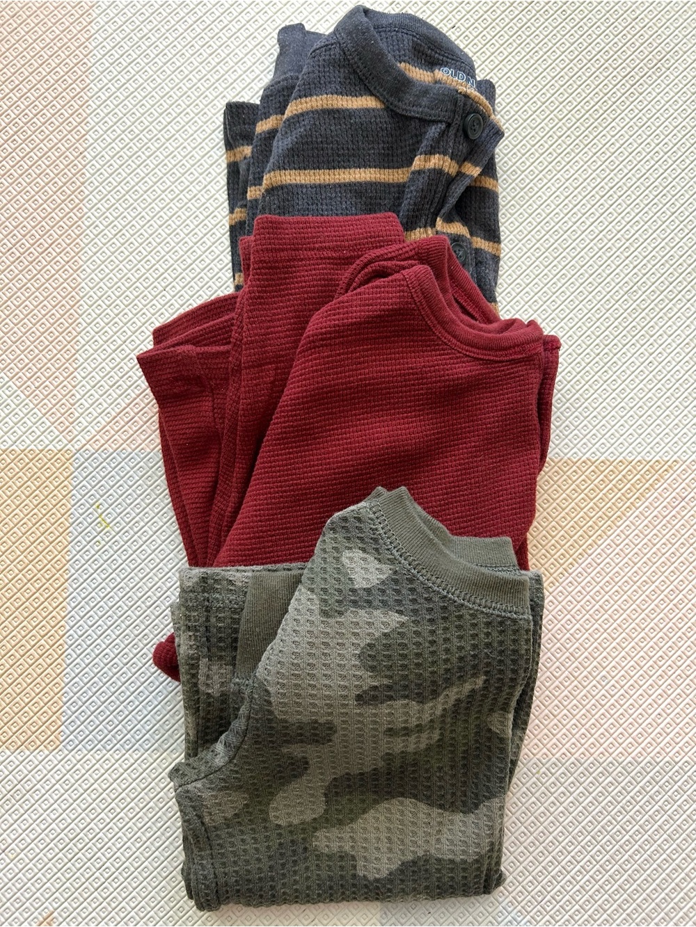Hanna Andersson Kids Long Sleeve Tees - Navy Stripe, Burgundy & Green Camo